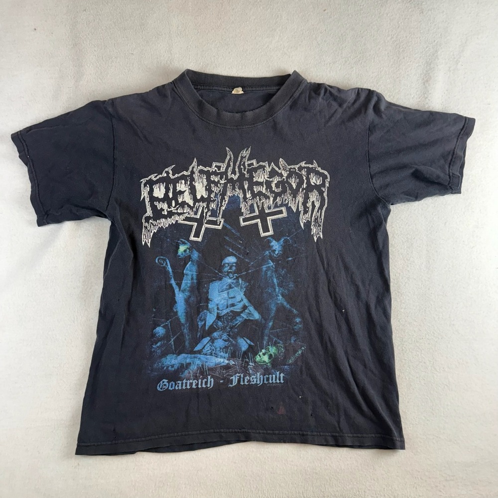 Vintage Belphegor Goatreich Fleshcult Band T-Shirt Black Anvil Men Medium 20x20